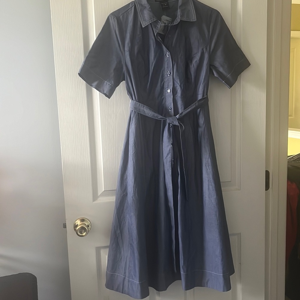 Midnight Velvet Navy Blue Shirt Midi Dress
